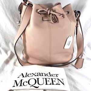 ALEXANDER MCQUEEN Pink Leather NDE Padlock Skull Bucket Bag Drawstring
